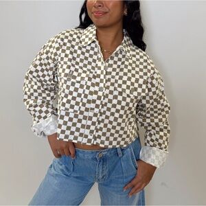 Emory Park Brown and White Checkered Jean Jacket